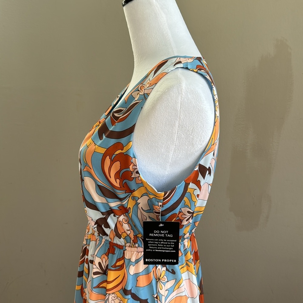 Boston Proper‎ Printed Tiered Midi Multi Color V-Neck Sleeveless Dress Size S - Picture 9 of 12
